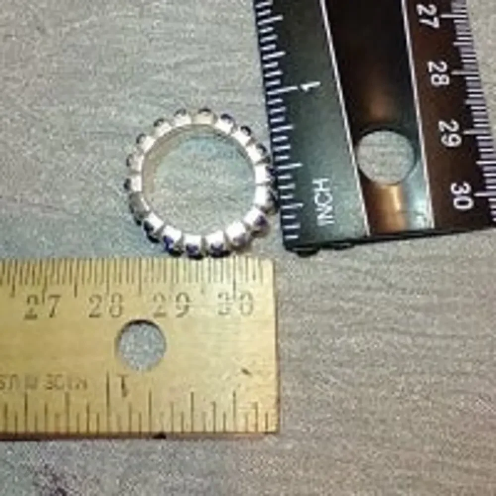 Blue Stretch Rhinestone Ring 3 Row Silver Tone